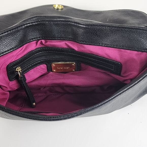 Vintage Nine West Black & White Shoulder Purse Gold Chain Strap & Pink Inside - Picture 5 of 12